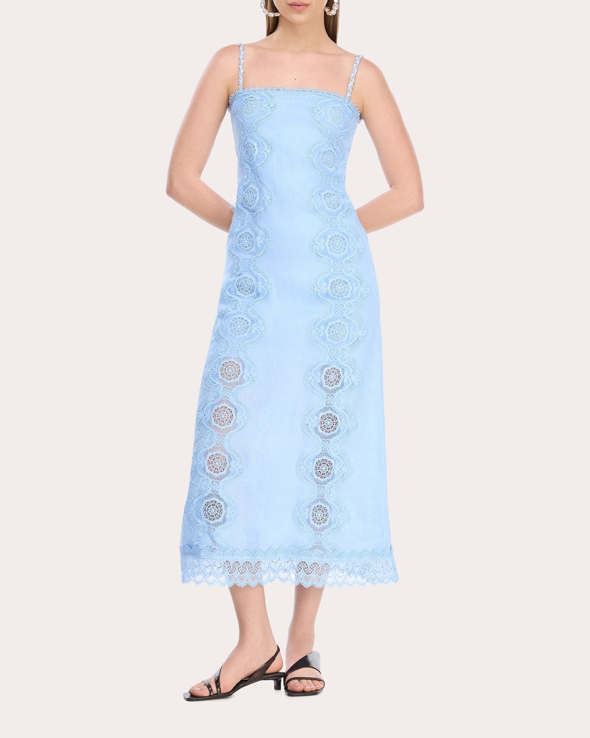Rocio Embroidered Lace Linen Maxi Dress