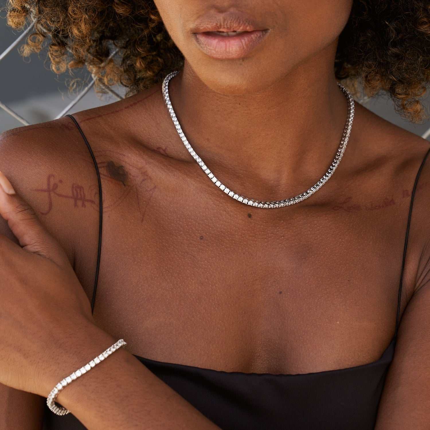 Diamond Tennis Necklace + Bracelet Bundle in White Gold- 3mm