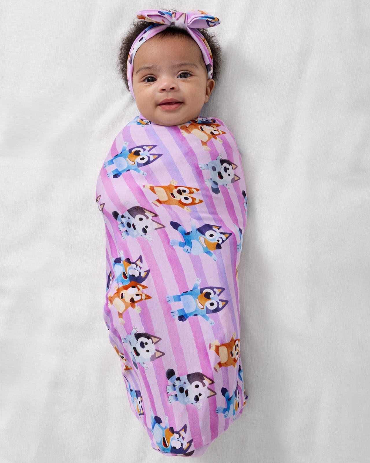 Pink Bluey Dance All Day Swaddle & Luxe Bow Headband Set