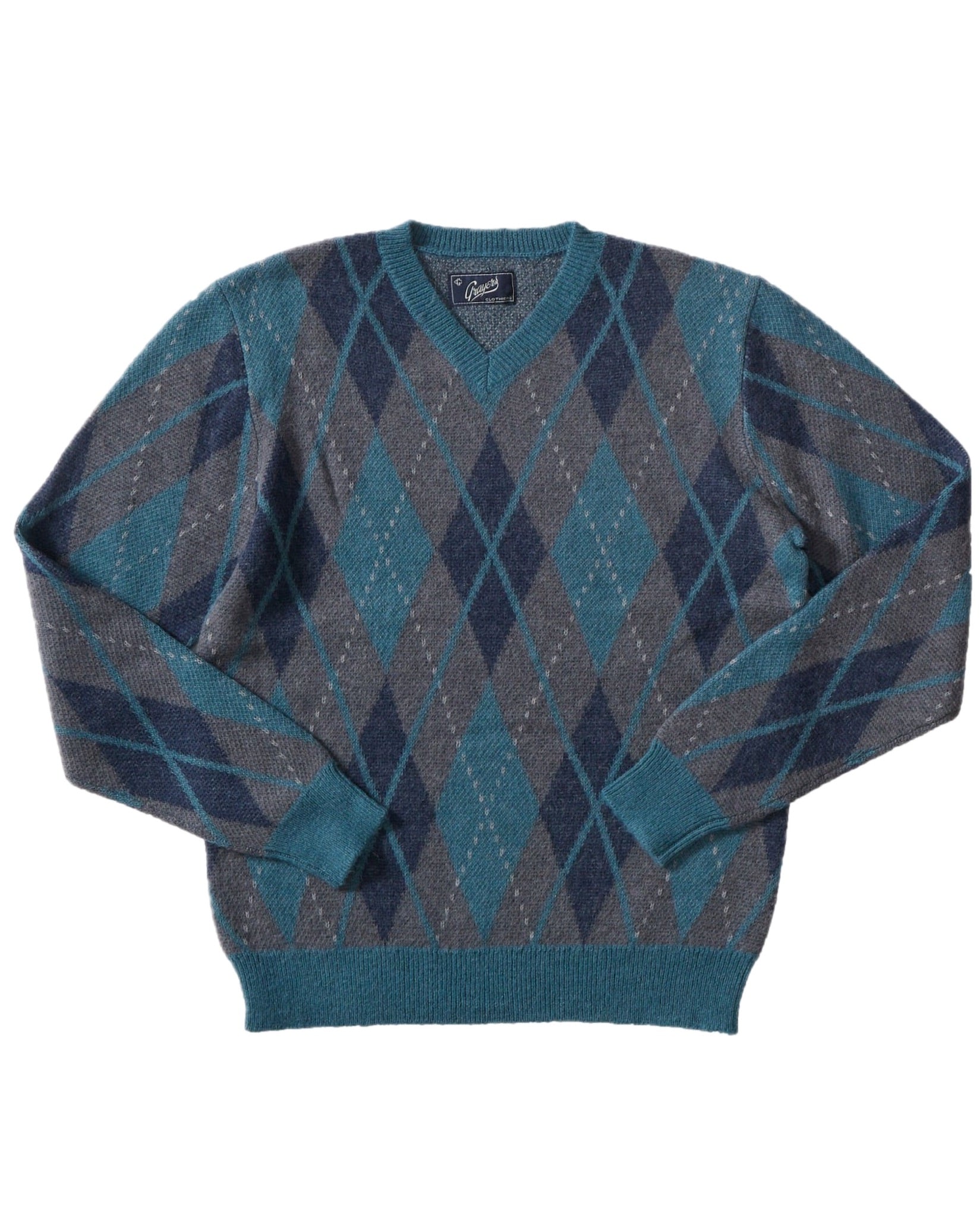Pemberton Alpaca Argyle V Neck SMP - Teal Gray Navy (Final Sale)*