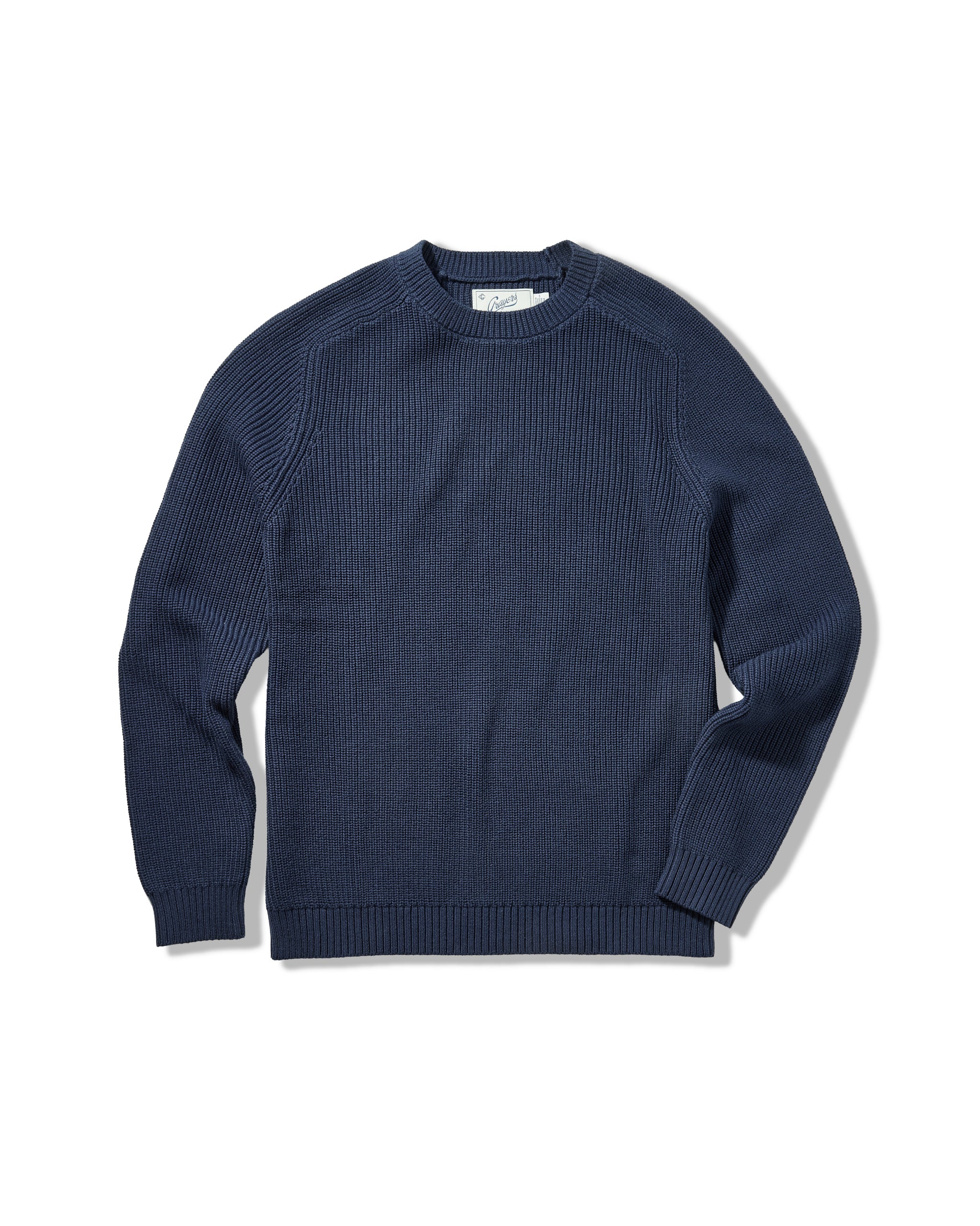 Shaker Stitch Cotton Crewneck Sweater - Navy