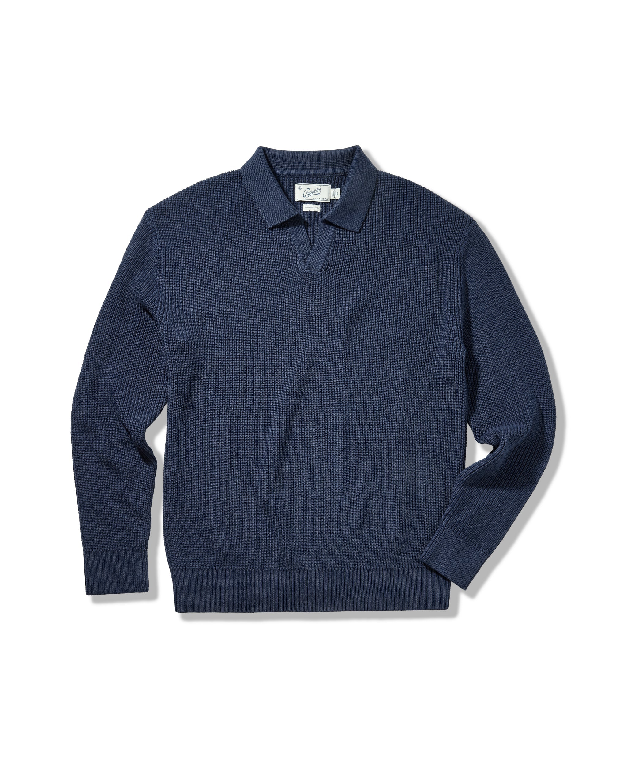 Shaker Stitch Cotton Polo Sweater - Navy
