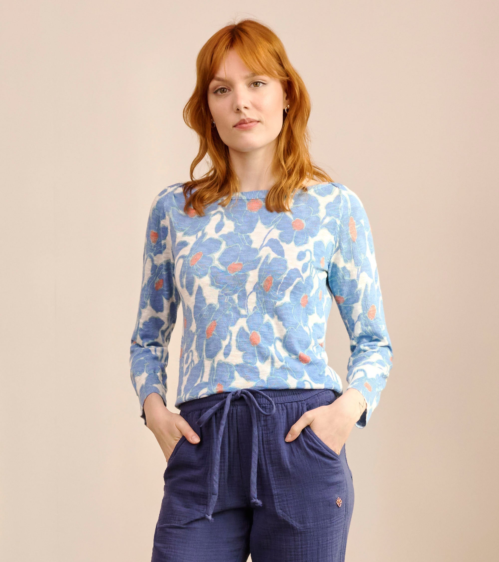 3/4 Sleeve Knit Breton - Textured Poppies