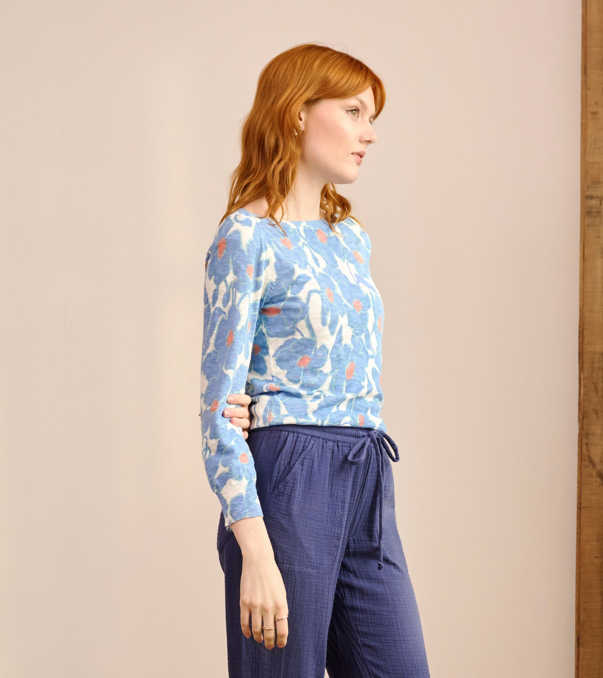 3/4 Sleeve Knit Breton - Textured Poppies