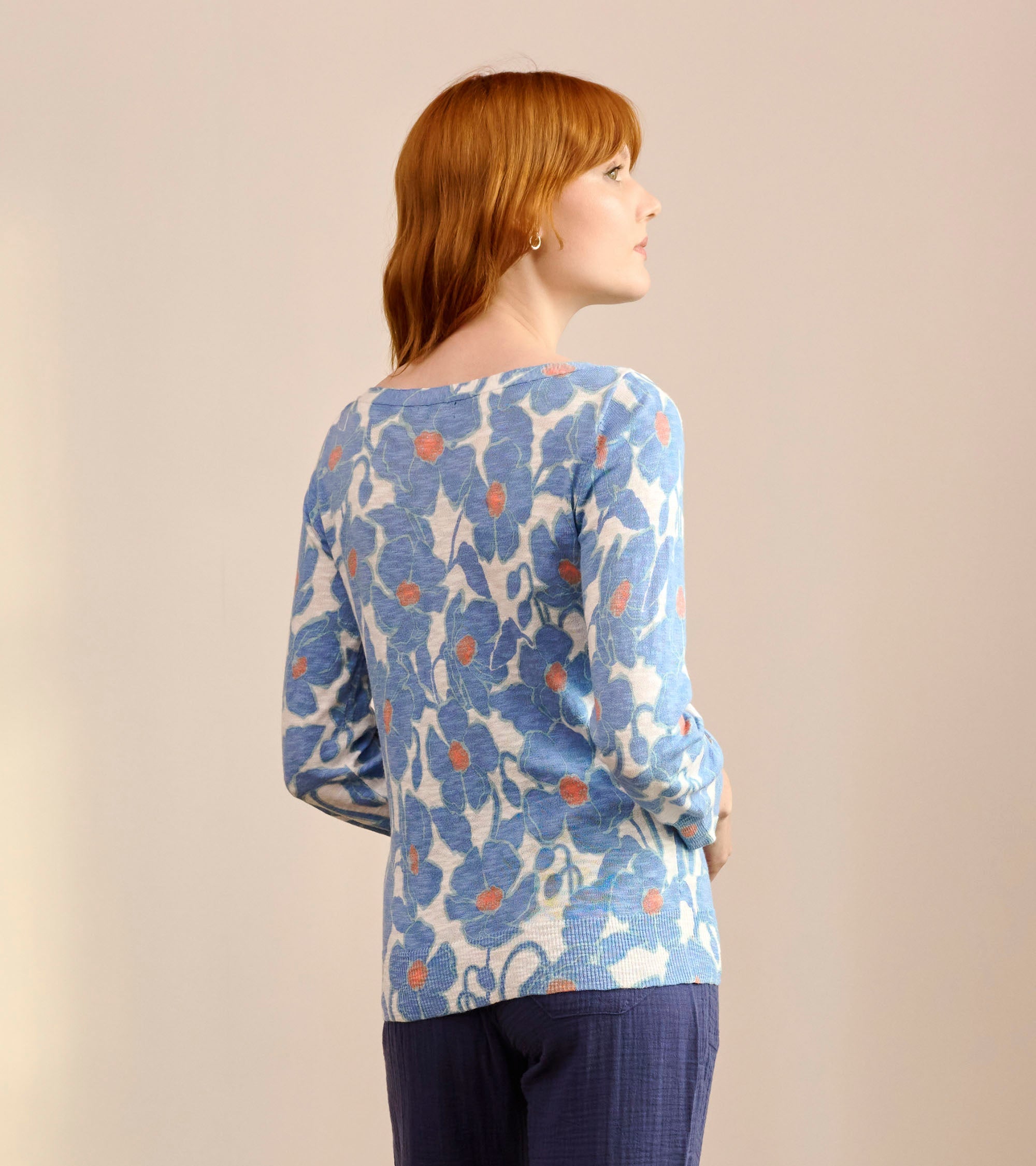 3/4 Sleeve Knit Breton - Textured Poppies