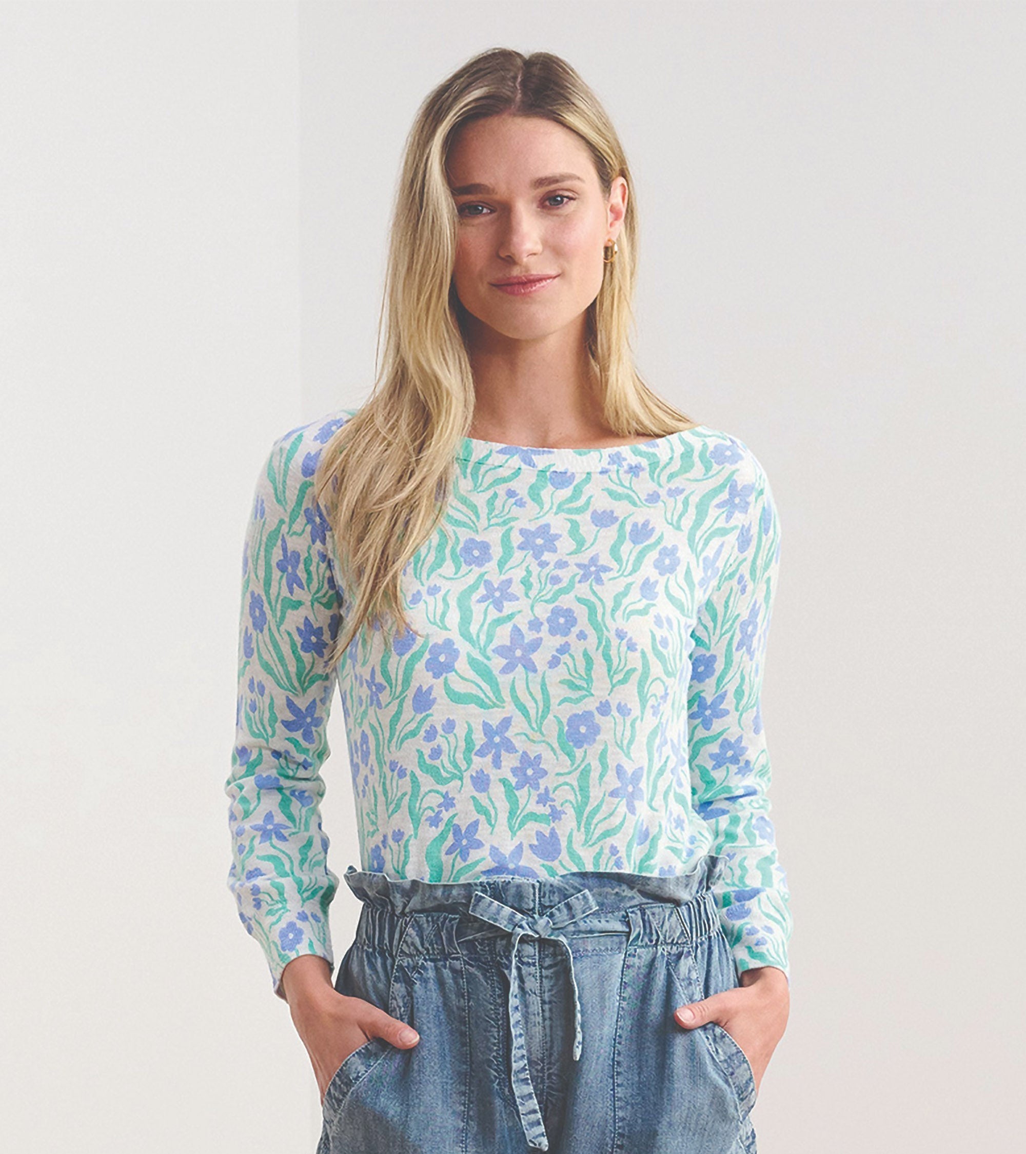 3/4 Sleeve Knit Breton - Painted Flowers