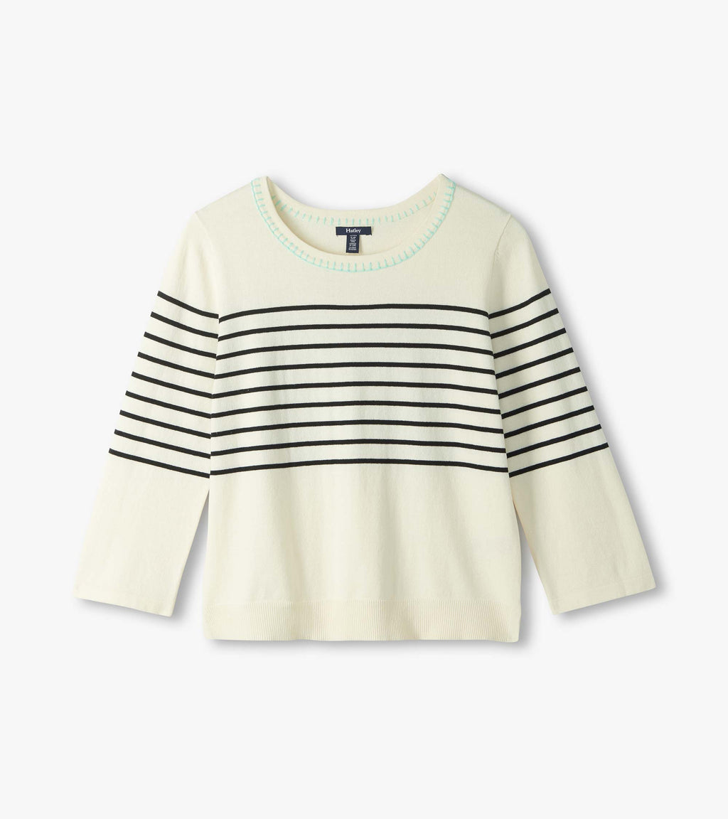 3/4 Sleeve Knit Top - Black Stripes