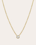 Small 14K Gold Diamond Bezel Pendant Necklace 