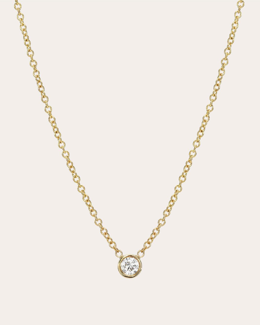 Small 14K Gold Diamond Bezel Pendant Necklace 
