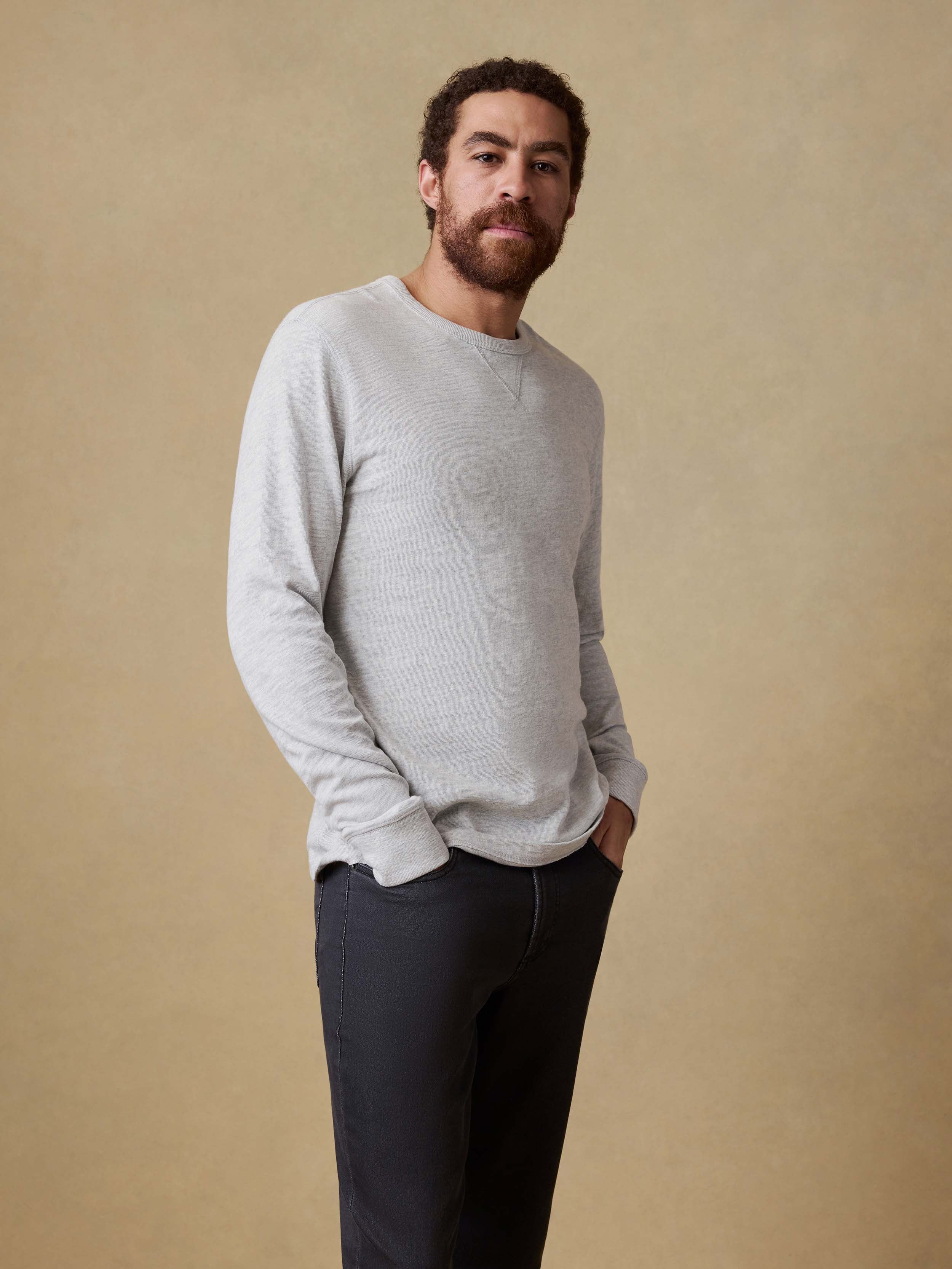 Sunwashed Slub Crew - Light Grey Heather