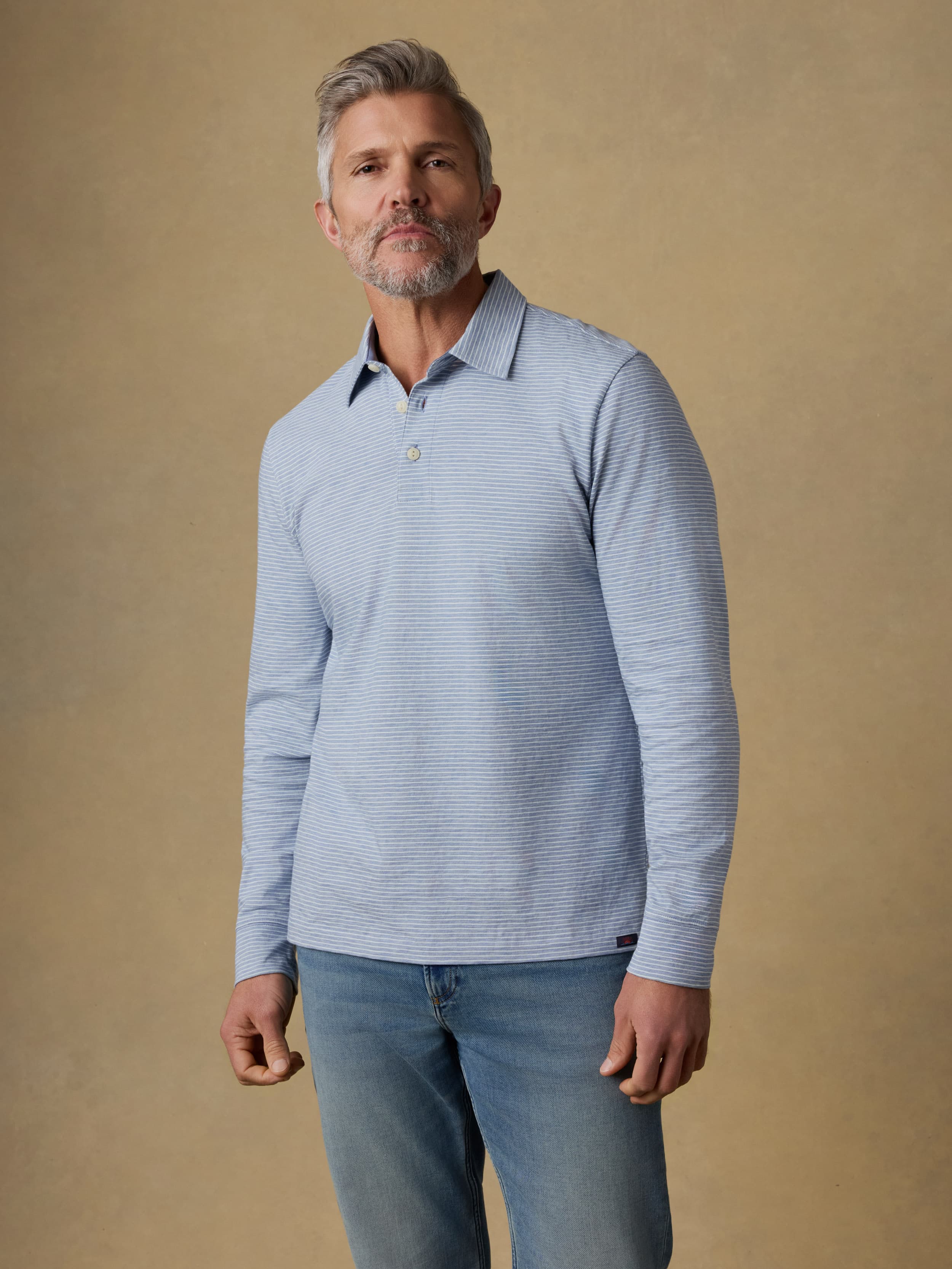 Long-Sleeve Sunwashed T-Shirt Polo - Dune Stripe Blue