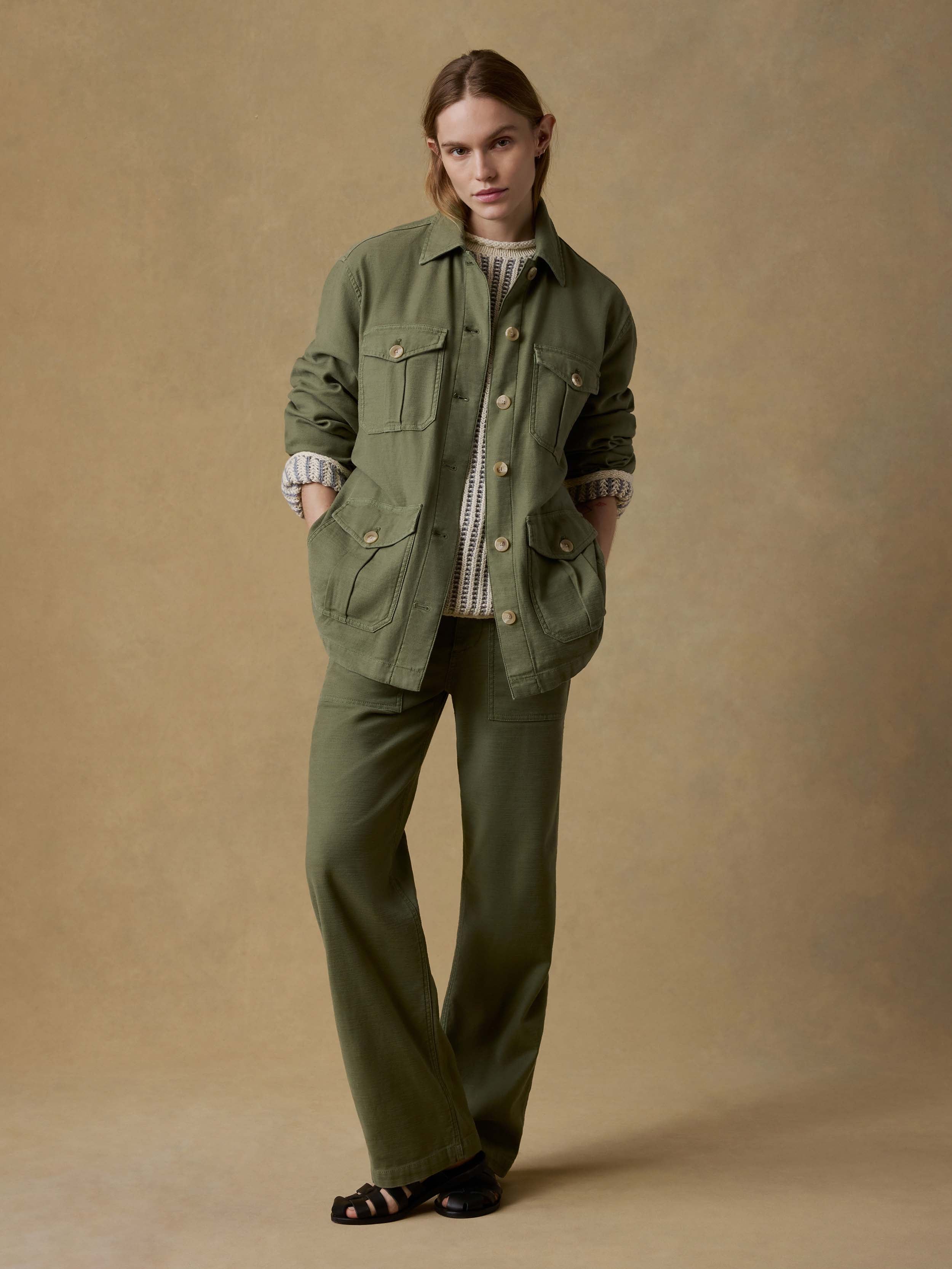 Soft Stretch Twill Safari Jacket - Moss