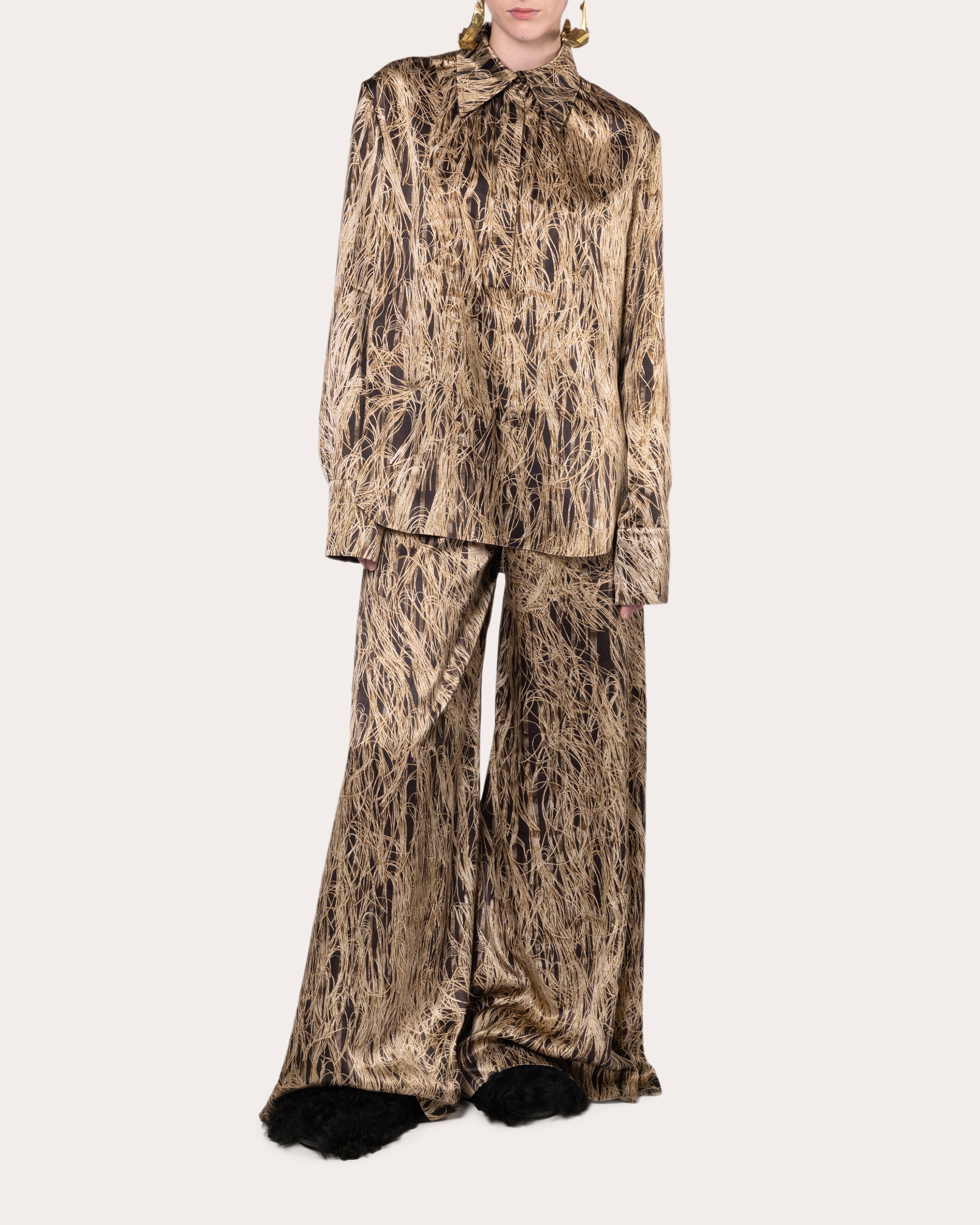 Arneau Printed Wide-Leg Satin Pants