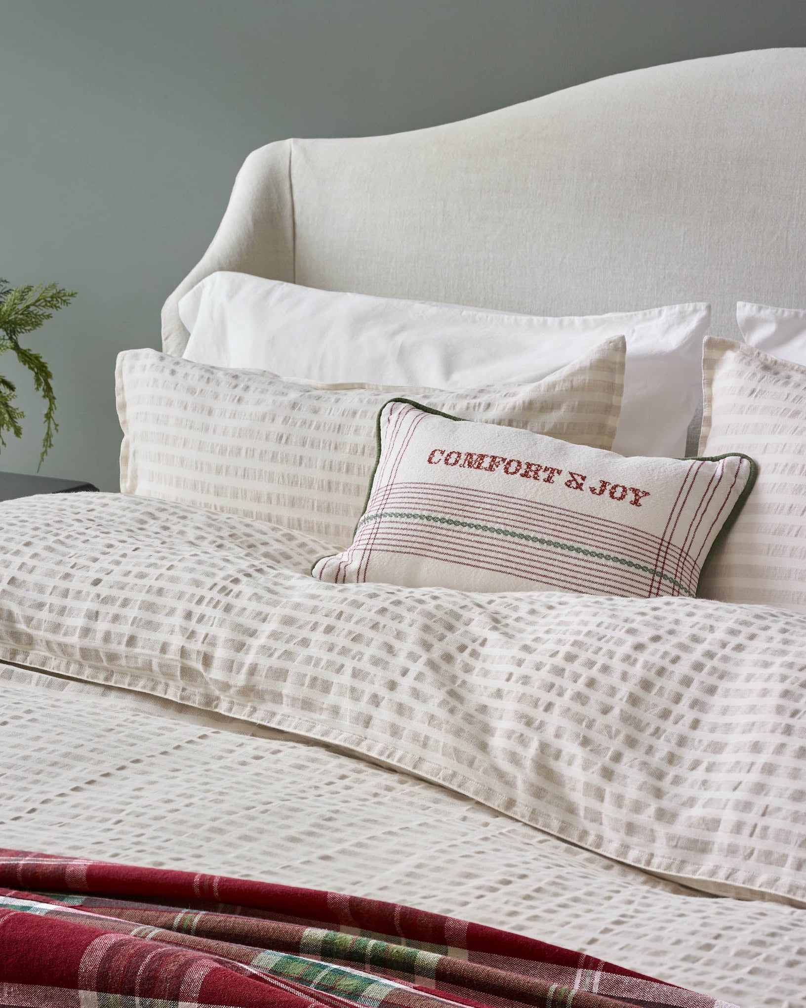 Antique White + Oatmeal Stripe Linen Cotton Pillow Sham