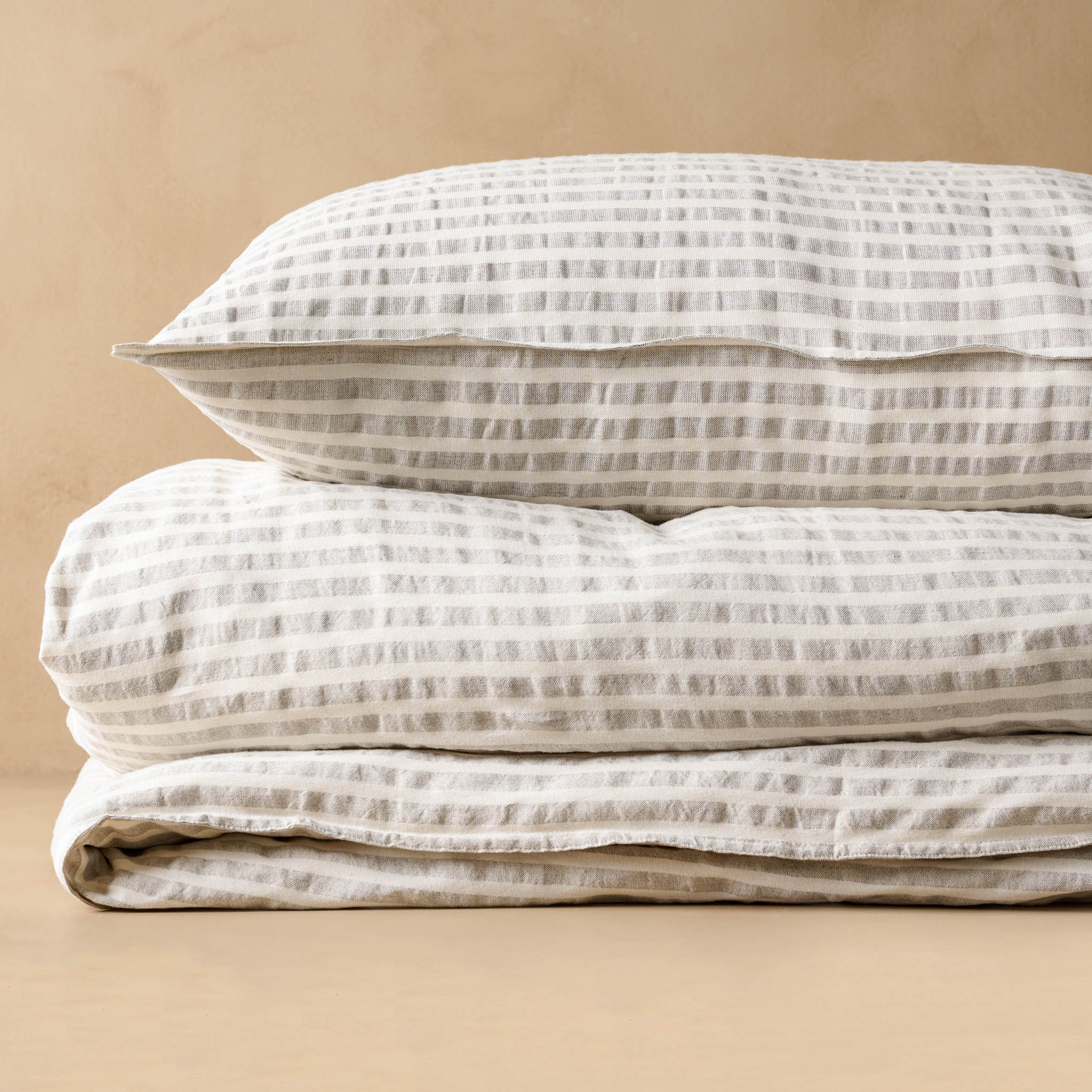 Shadow Grey + Antique White Stripe Linen Cotton Duvet Cover