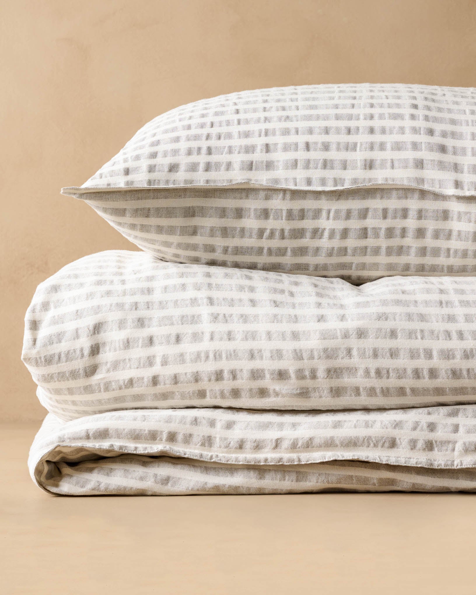 Shadow Grey + Antique White Stripe Linen Cotton Pillow Sham