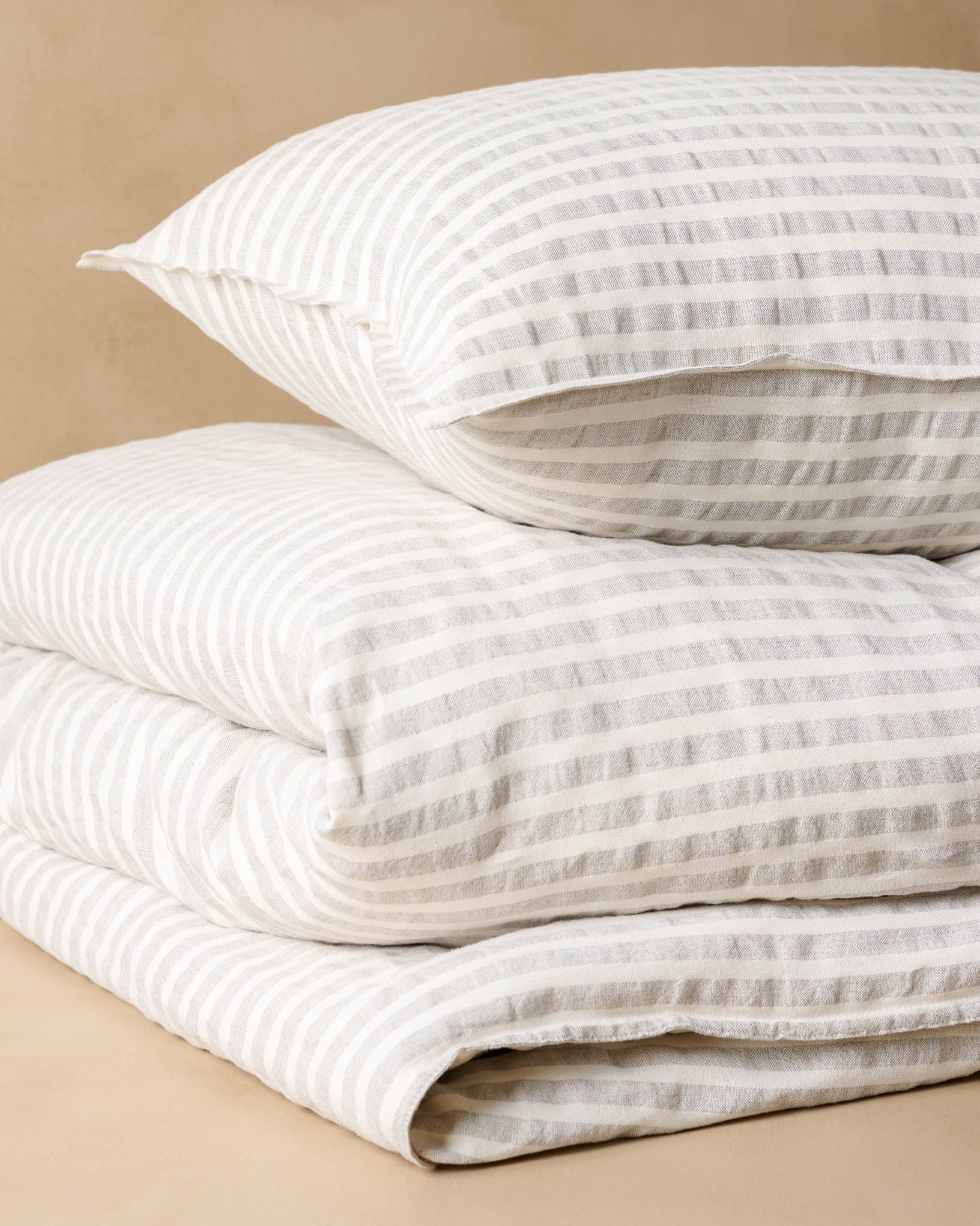 Shadow Grey + Antique White Stripe Linen Cotton Pillow Sham