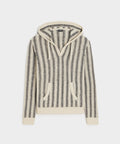 Linen-Cotton Stripe Popover Hoodie in Silver Mist