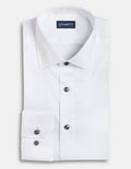 Wrinkle-Resistant Stretch Twill - White with Charcoal Button