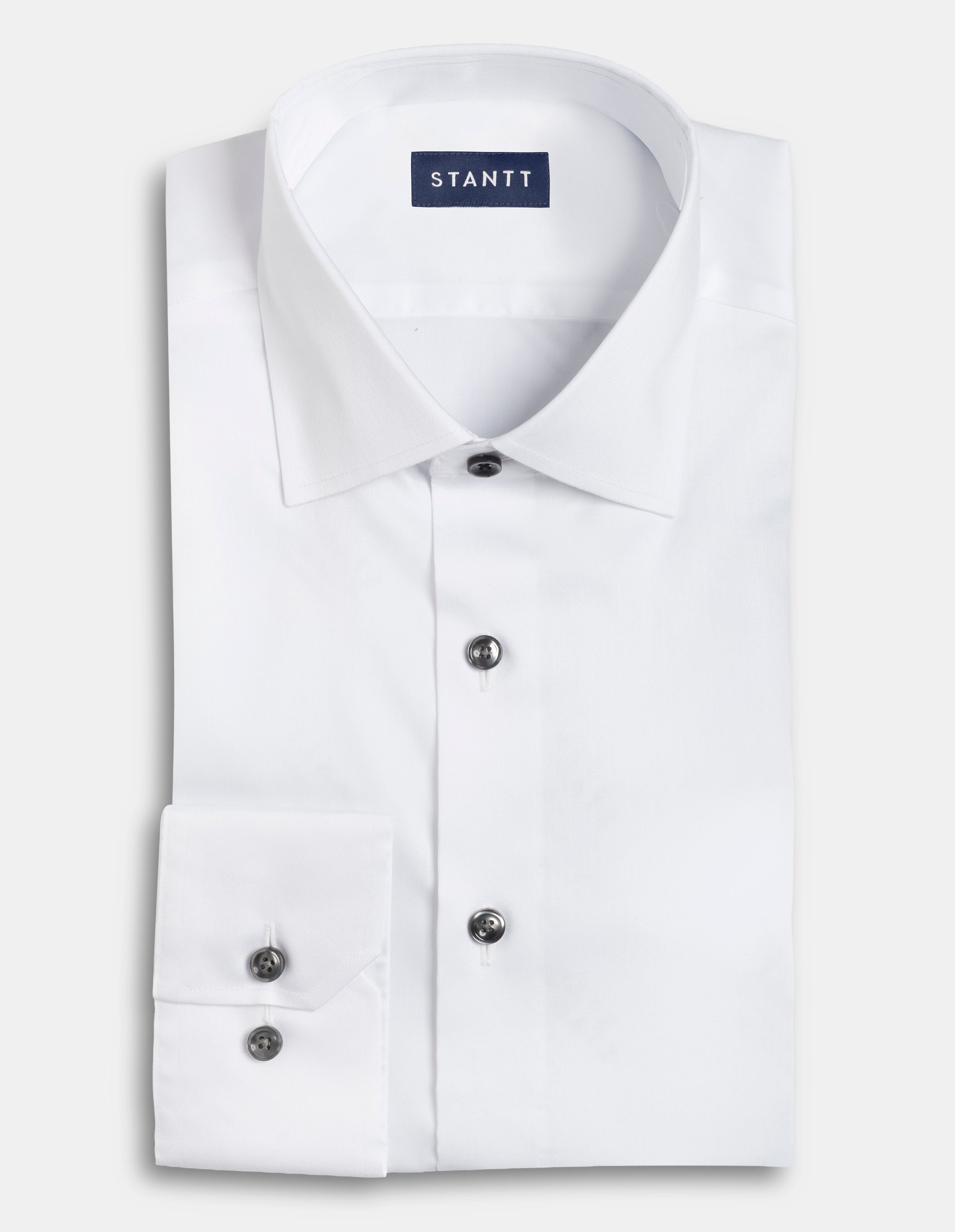 Wrinkle-Resistant Stretch Twill - White with Charcoal Button