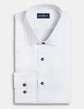 Wrinkle-Resistant Stretch Twill - White with Navy Button