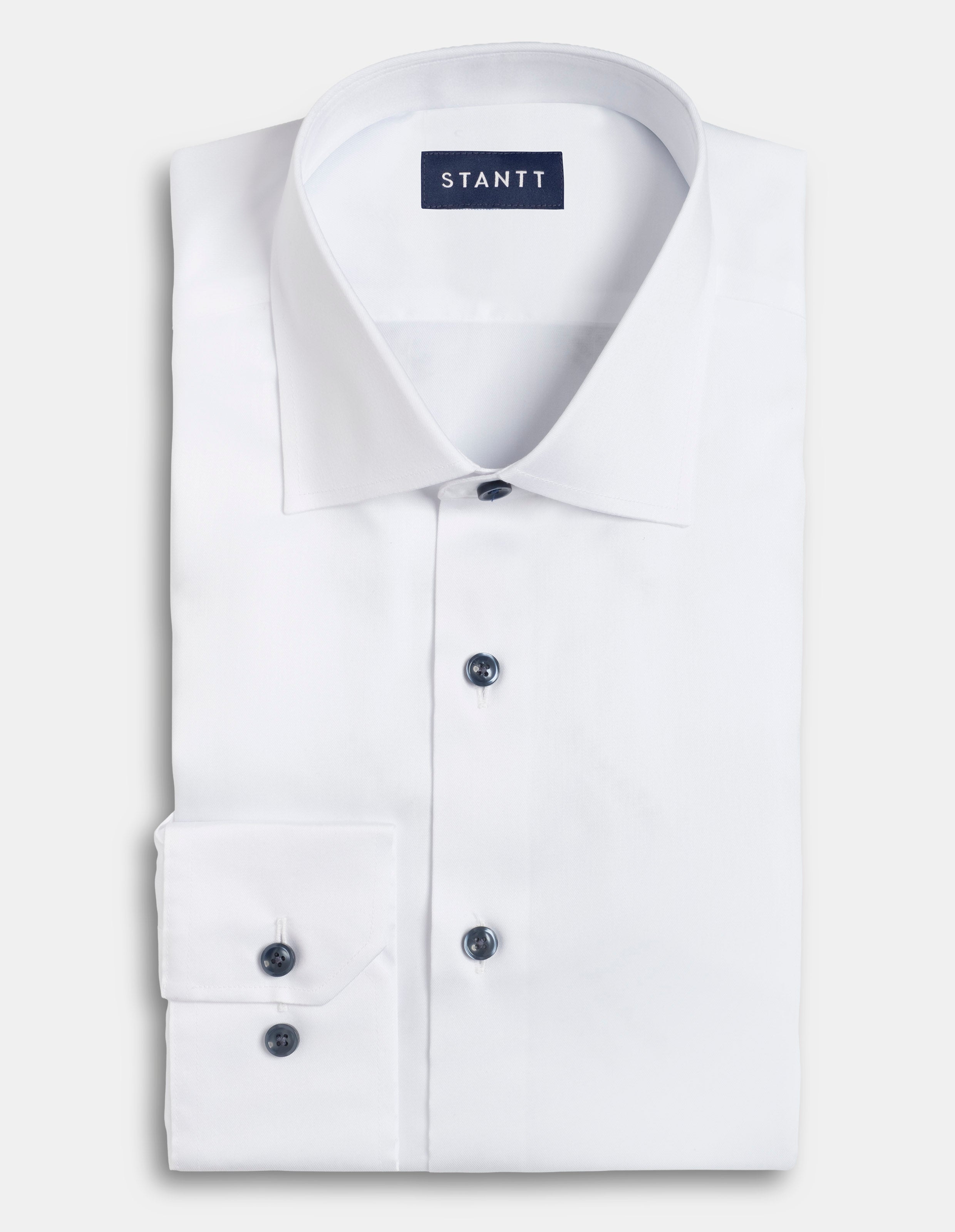 Wrinkle-Resistant Stretch Twill - White with Navy Button