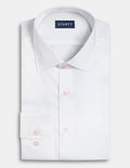 Wrinkle-Resistant Stretch Twill - White with Pink Button