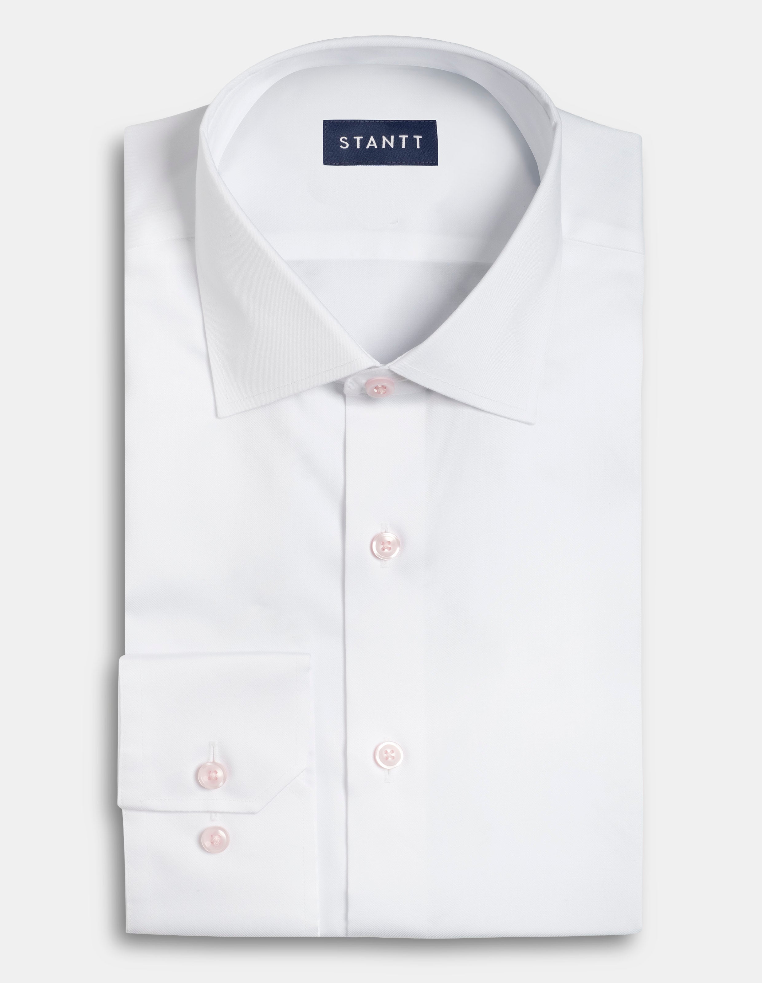 Wrinkle-Resistant Stretch Twill - White with Pink Button
