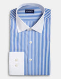Wrinkle-Resistant Stretch Poplin - Reverse Navy Bengal with White Collar and Cuffs