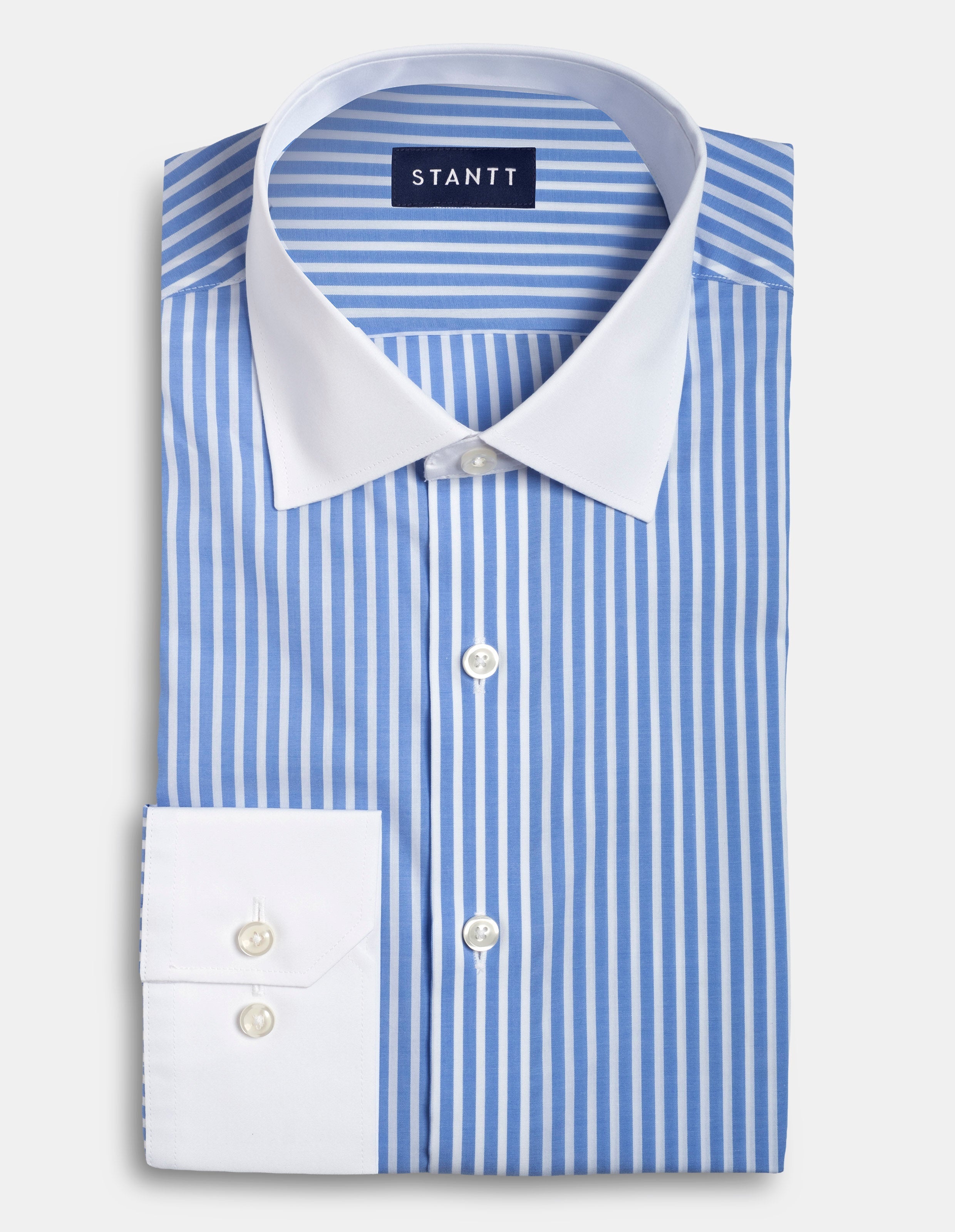 Wrinkle-Resistant Stretch Poplin - Reverse Navy Bengal with White Collar and Cuffs