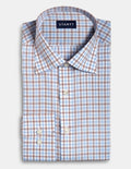 Wrinkle-Resistant Stretch Poplin - Sky Blue and Russet Gingham