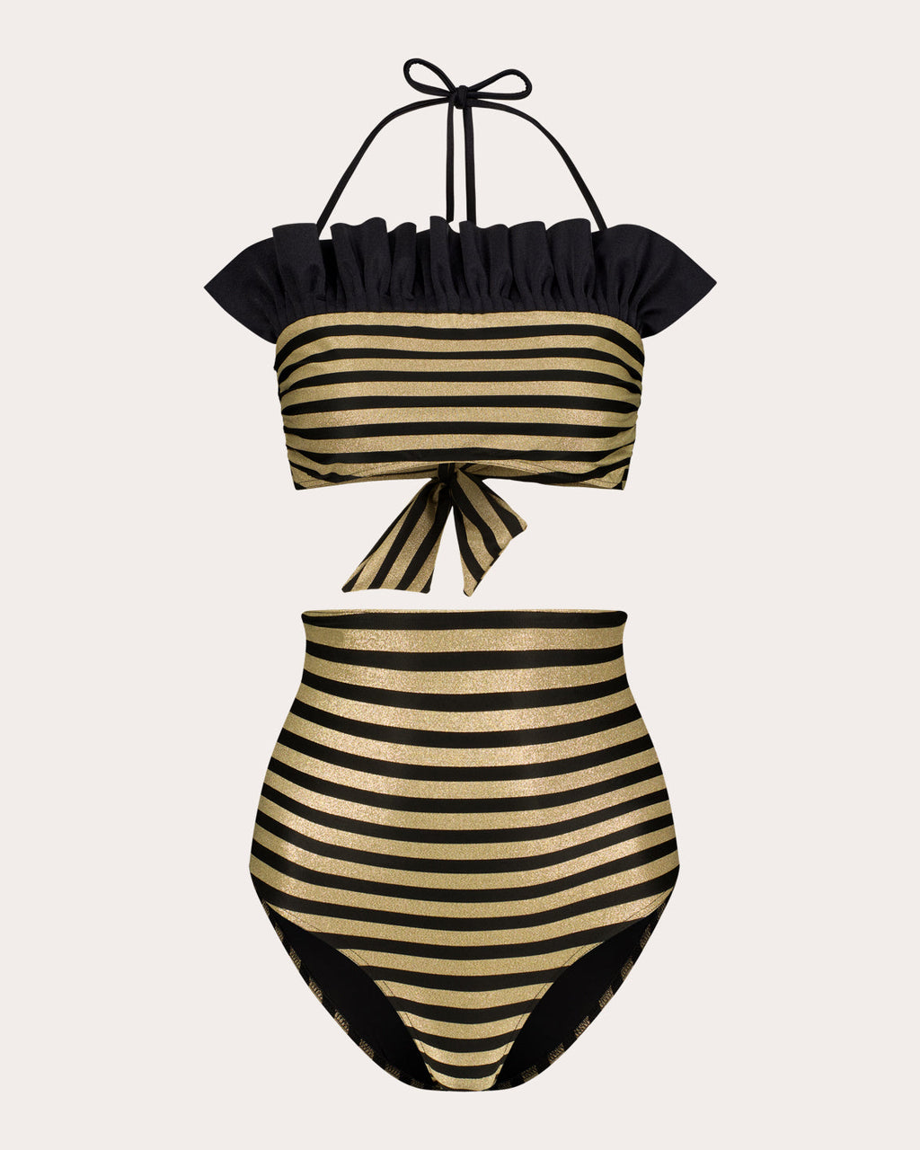 Sasha Stripe Ruffled Halter Bikini Top