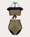 Sasha Stripe Ruffled Halter Bikini Top