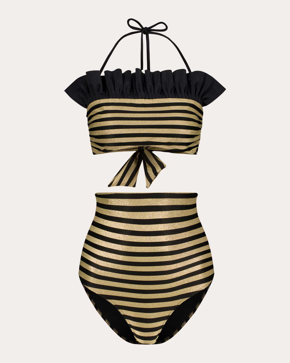Sasha Stripe Ruffled Halter Bikini Top