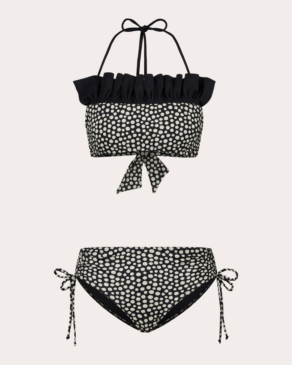 Sasha Polka Dot Ruffle Halter Bikini Top