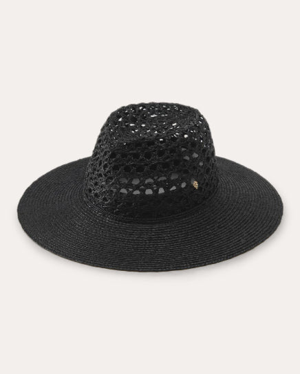 Kendra Crocheted Raffia Wide-Brim Fedora