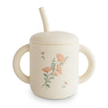 Mushie Silicone Straw Training Cup - Pink Flowers