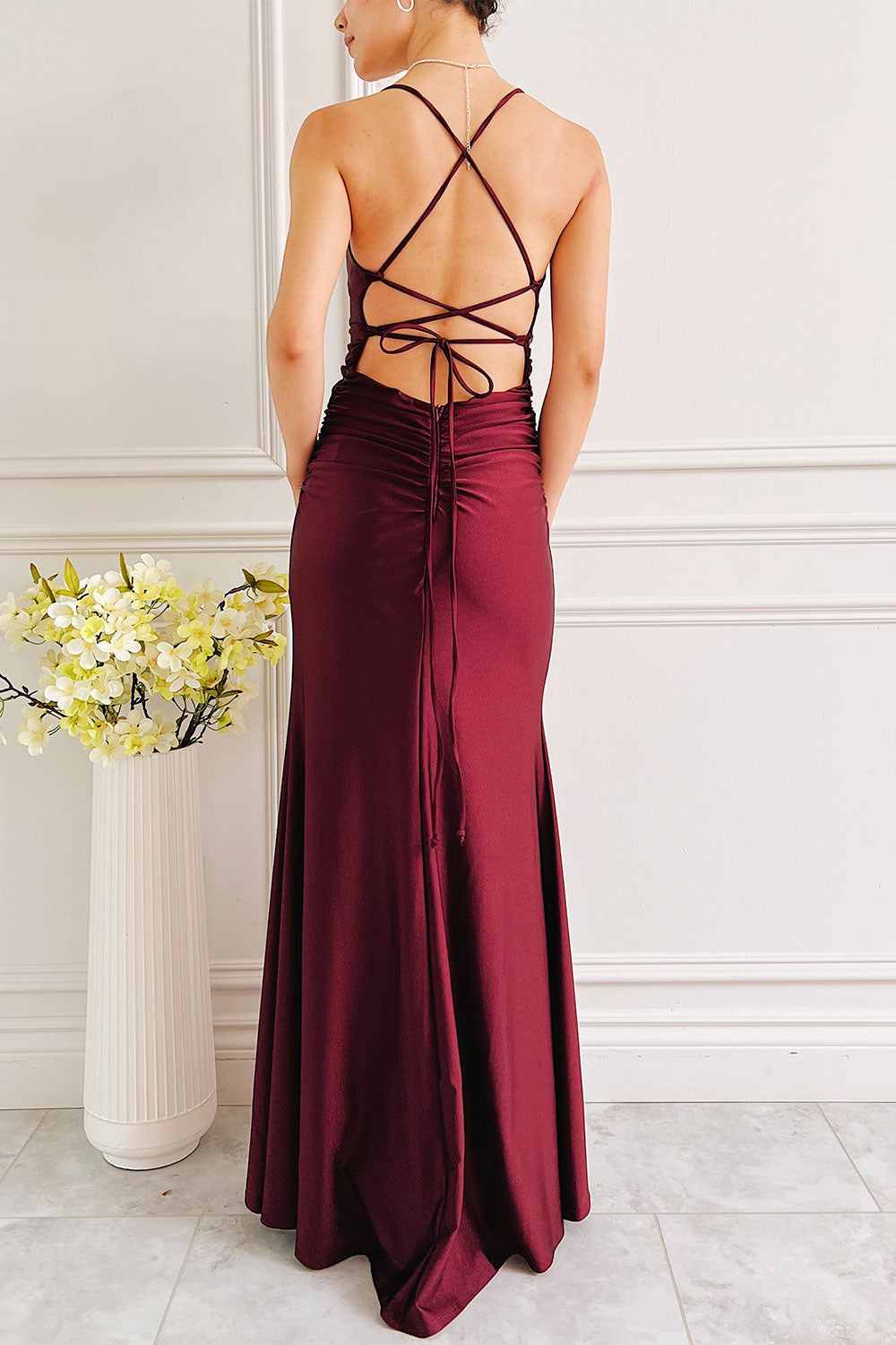 Sonia Burgundy | Mermaid Maxi Dress with Slit