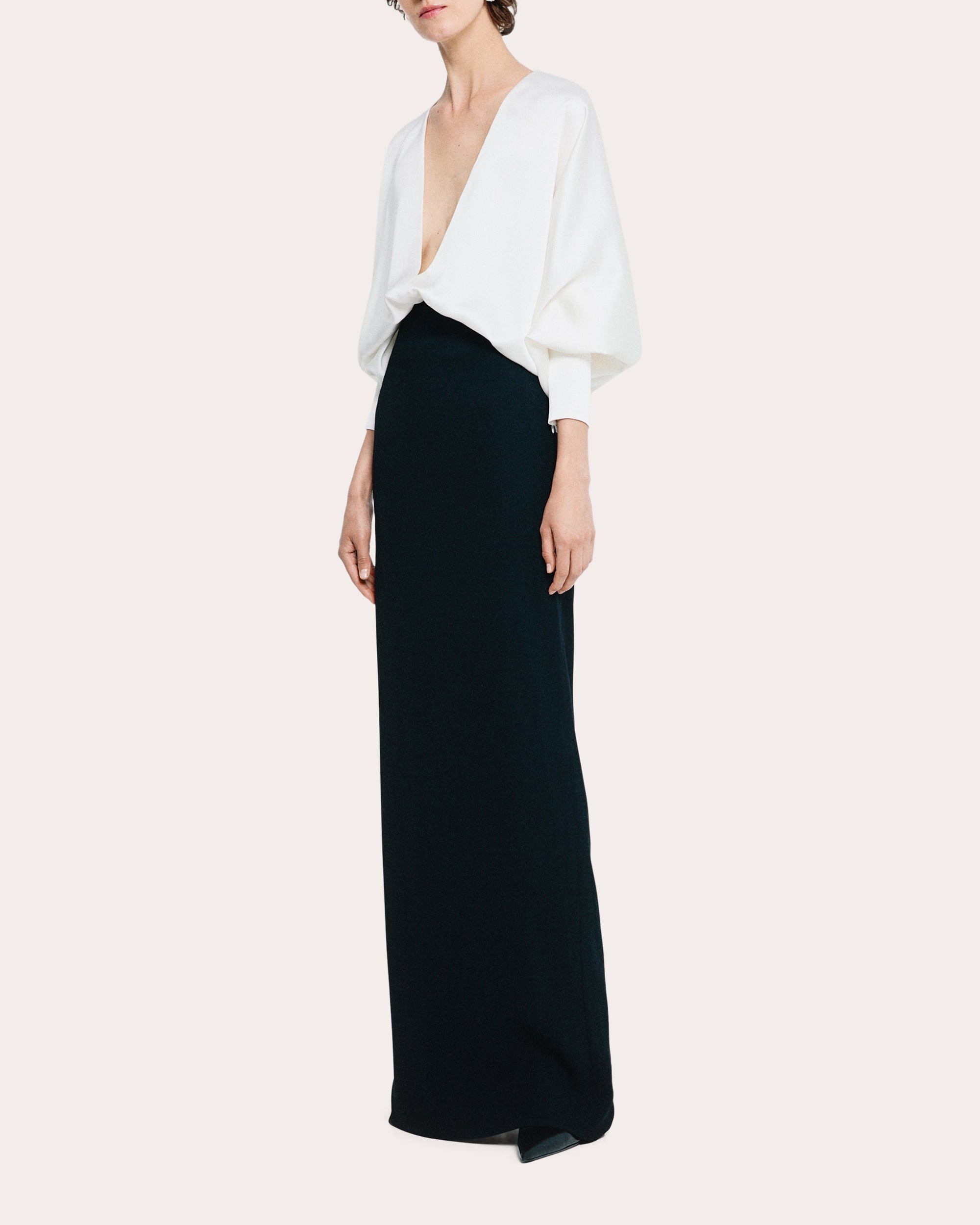 Draped V-Neck Satin Blouse