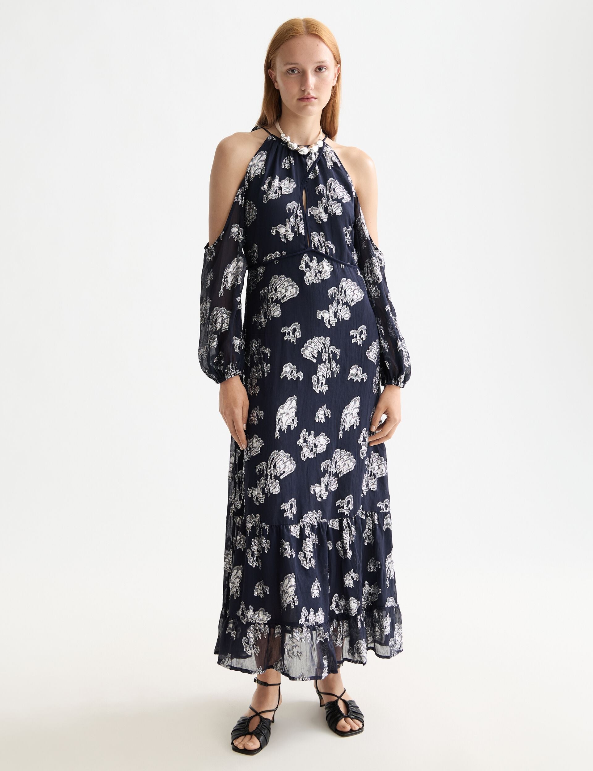 Fil coupe open shoulder maxi dress