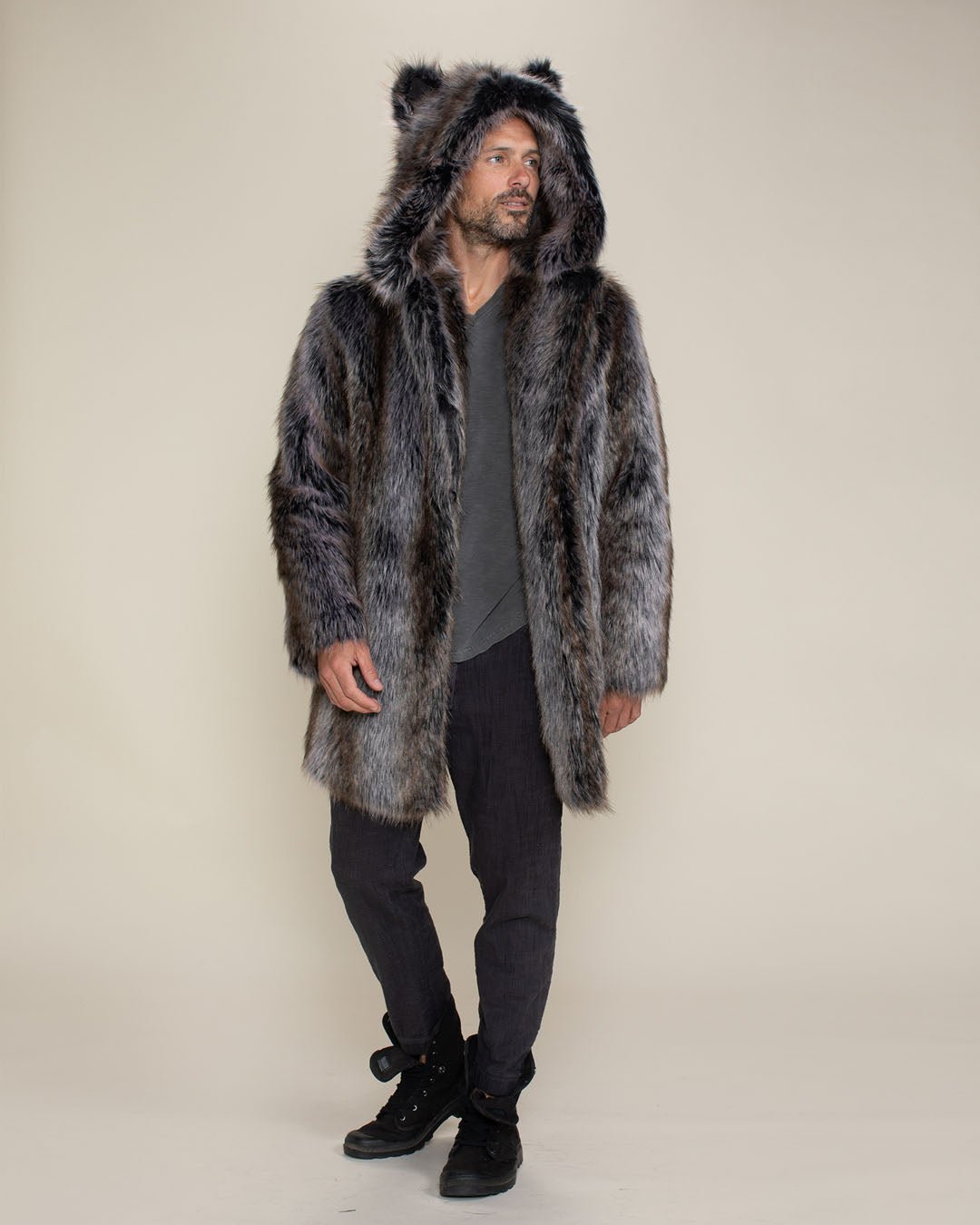 Classic Men's Faux Fur Coat | Grey Wolf