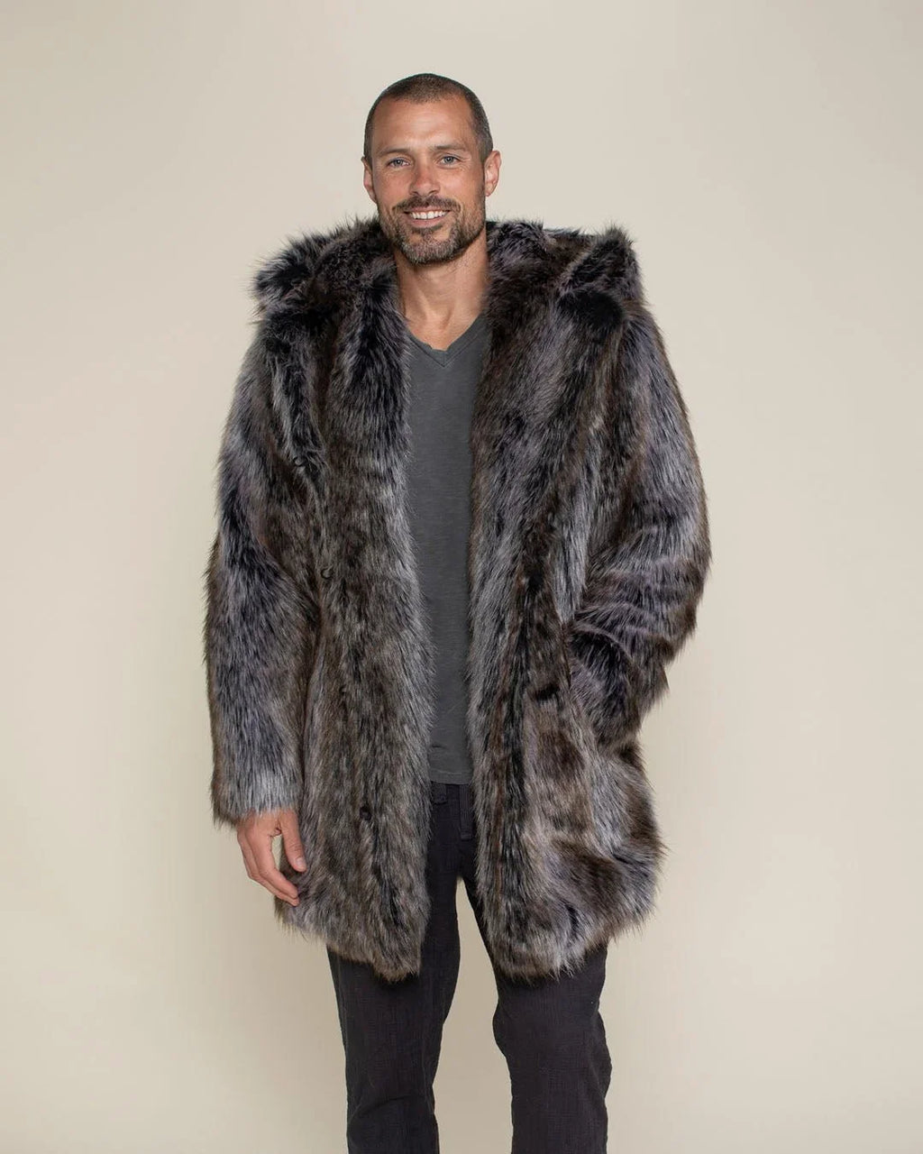 Classic Men's Faux Fur Coat | Grey Wolf