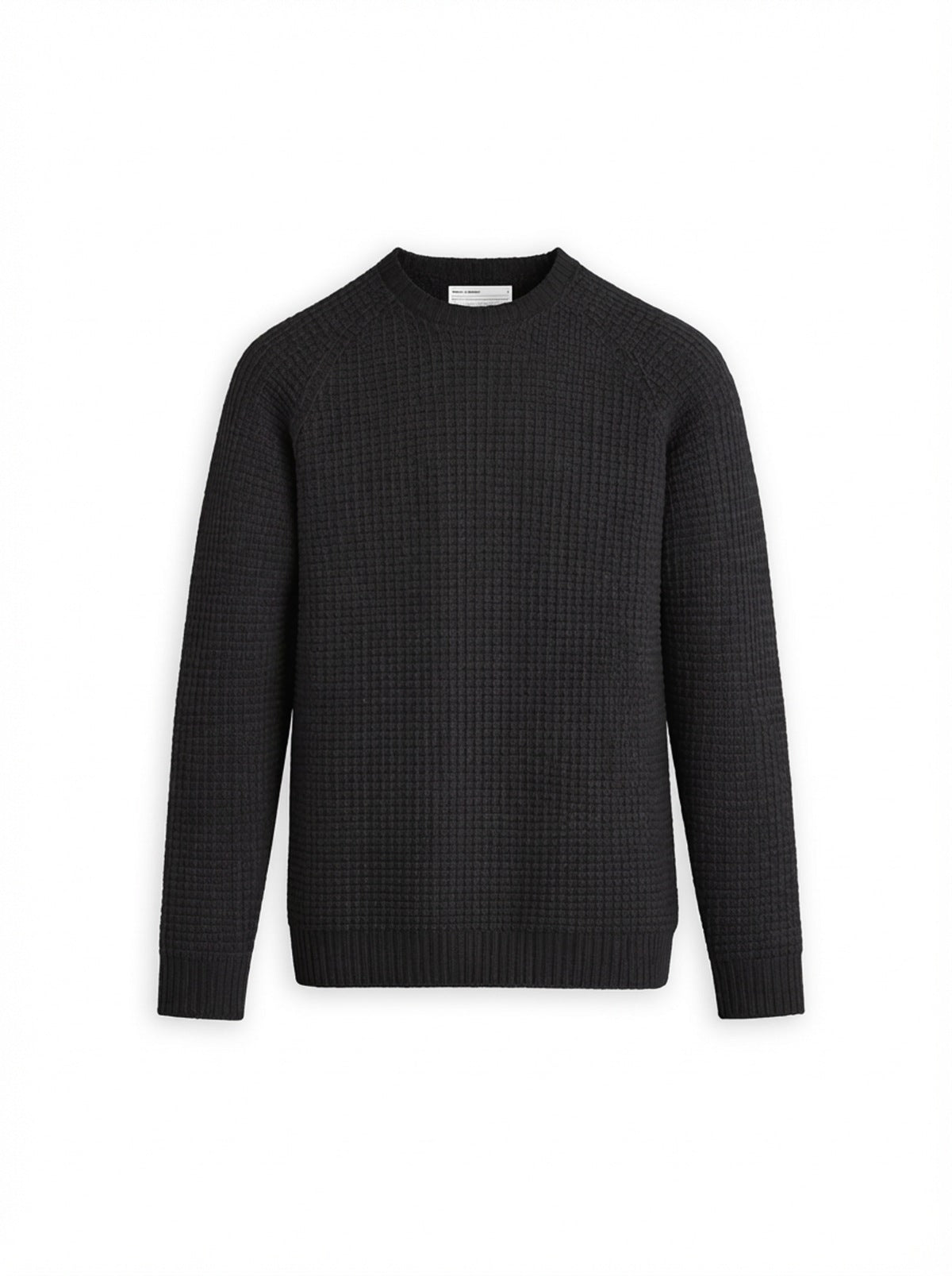 Men's Travel Merino Lightweight Waffle Crewneck - Black