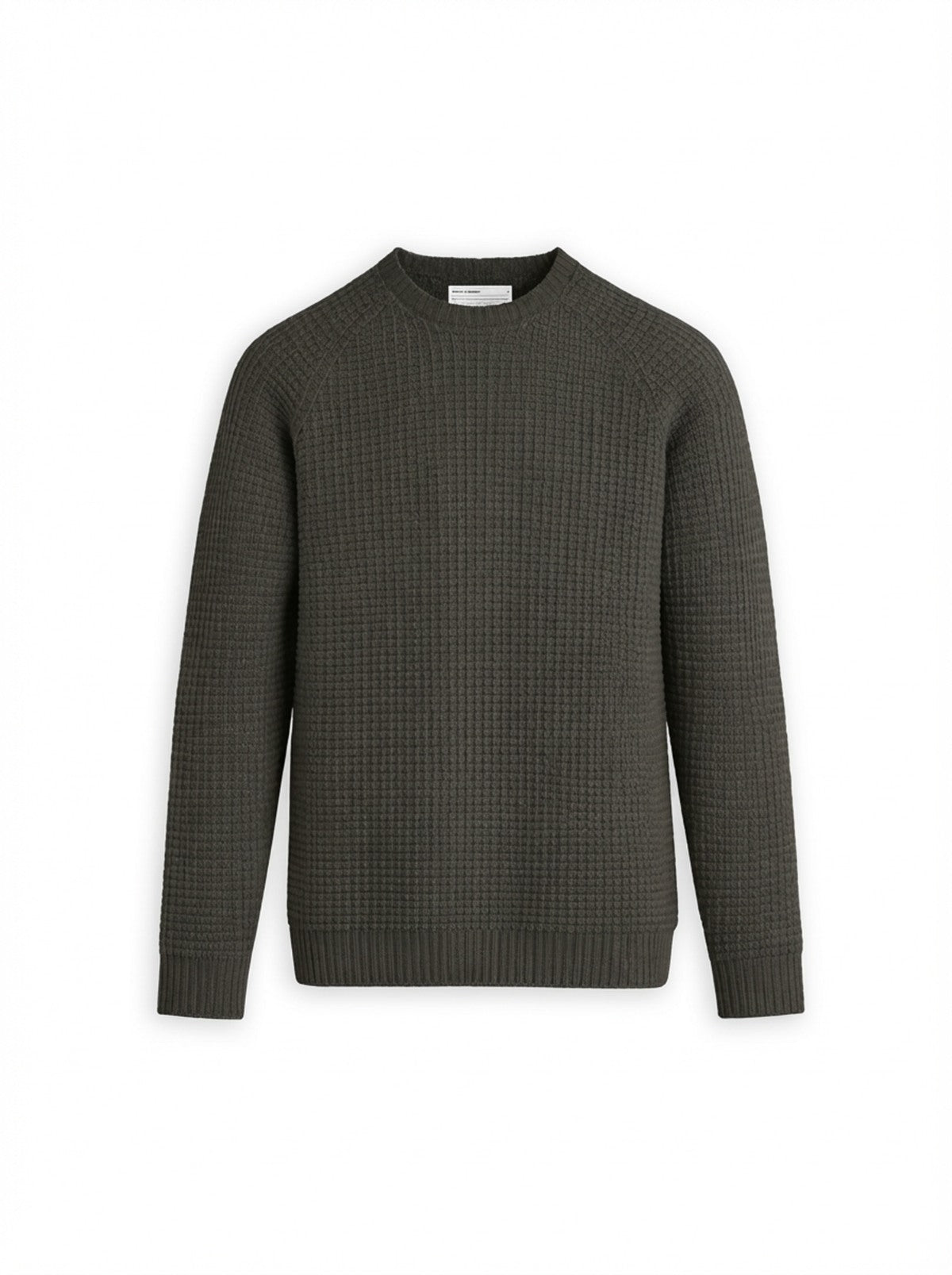 Men's Travel Merino Lightweight Waffle Crewneck - Dark Green Brown