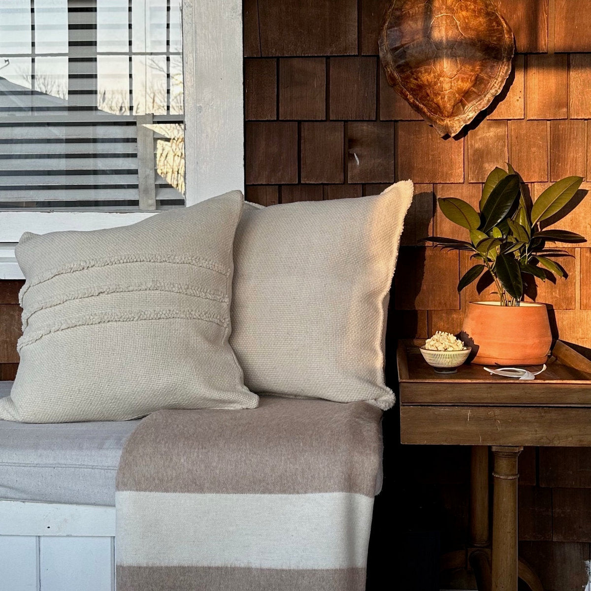 Siempre Throw, Beige with Ivory Stripe
