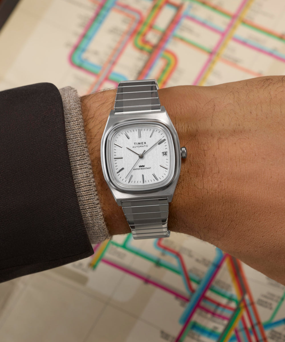 Timex® Automatic 1983 E Line Reissue 34mm Stainless Steel Expansion Band Watch