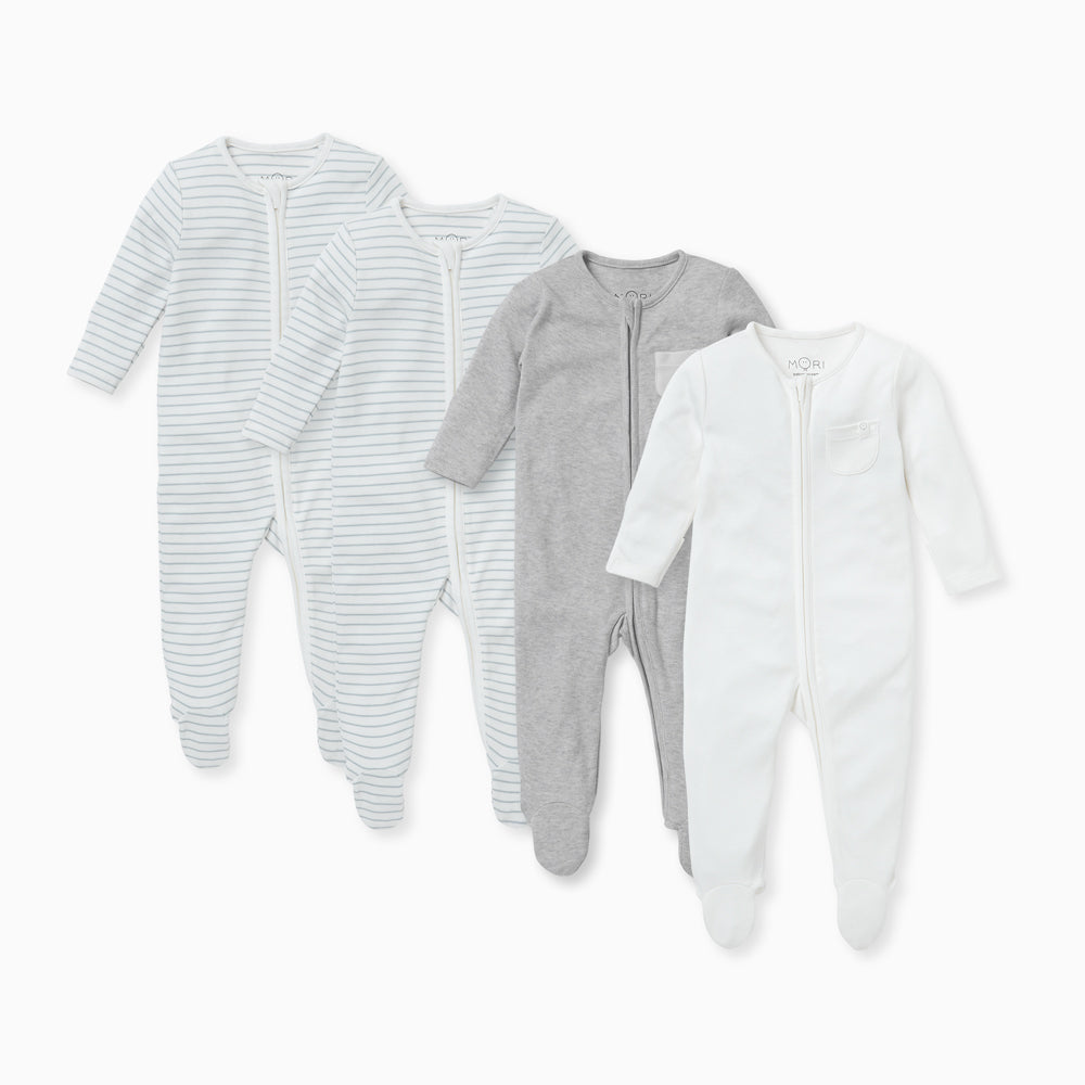 Teal Stripe Zip-Up Sleepsuit 4 Pack