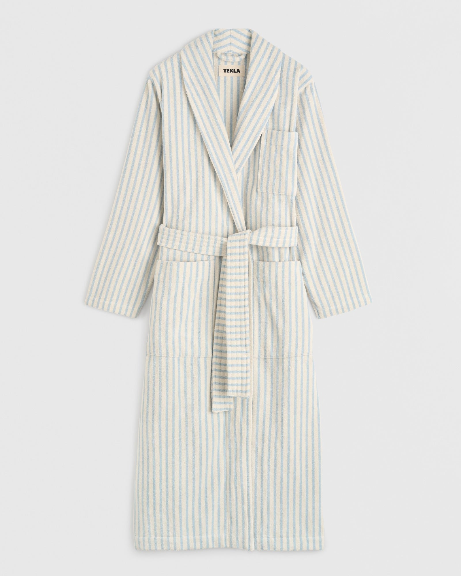 Classic Bathrobe in Soft Blue Stripes