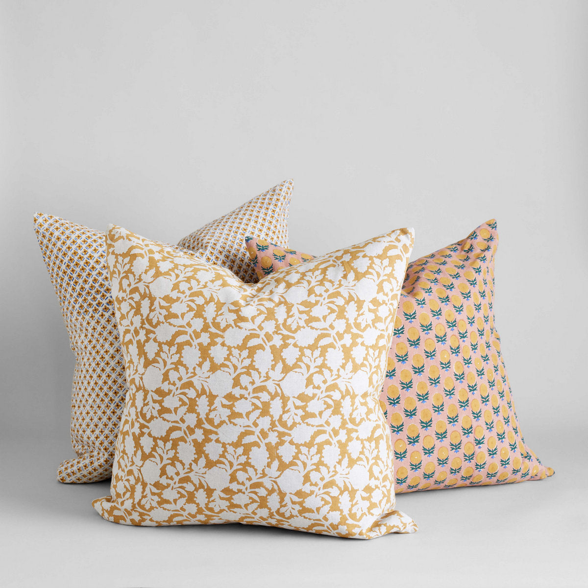 Pakhi Hand Block Printed Linen Pillow Cover, 22x22