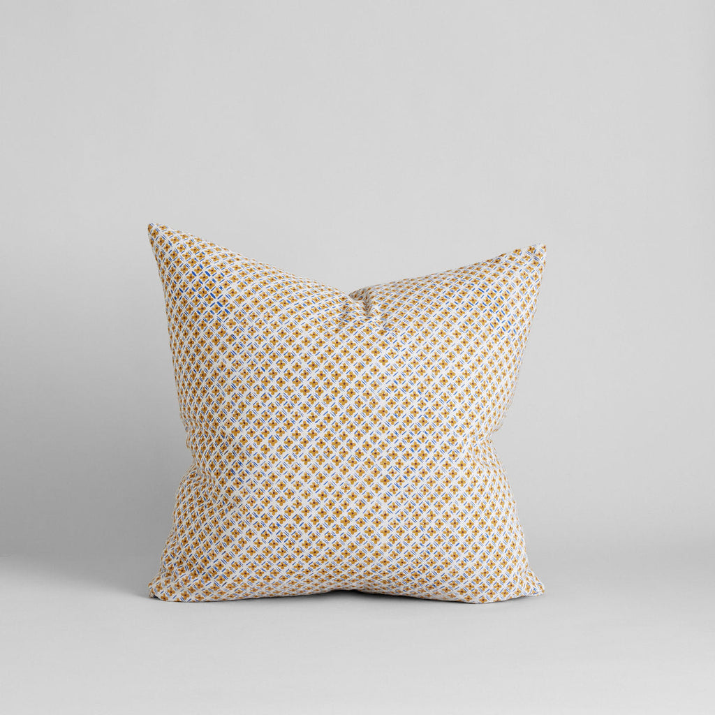 Jodha Hand Block Printed Linen Pillow Cover, 22x22